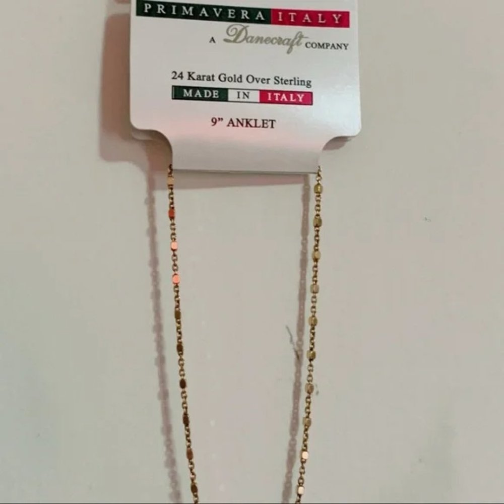 Danecraft Primavera Italy 24K Gold Over 925 Sterling Silver Made In Italy Anklet